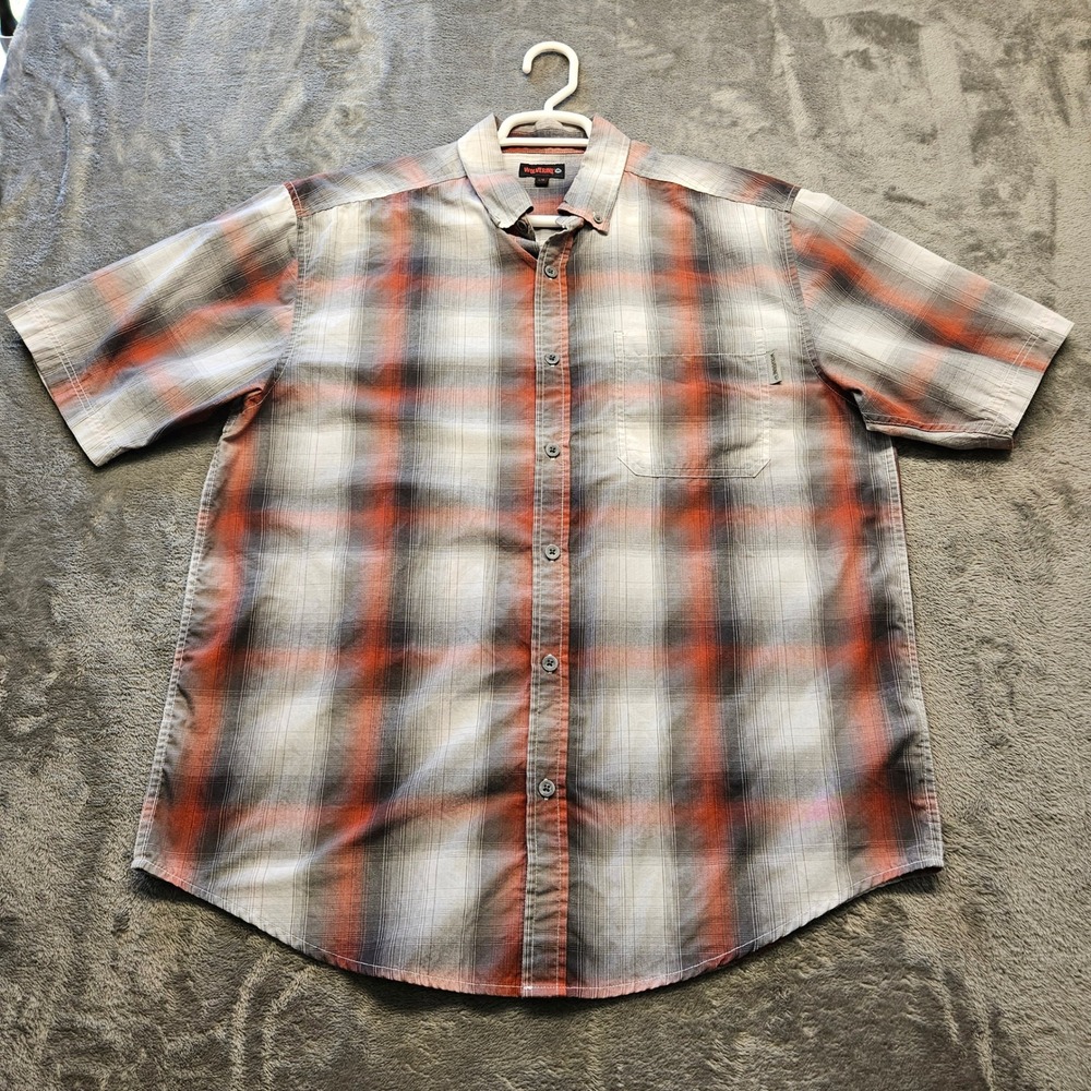 Wolverine Mens Plaid Short Sleeve Button Down Shirt Orange Grey Large